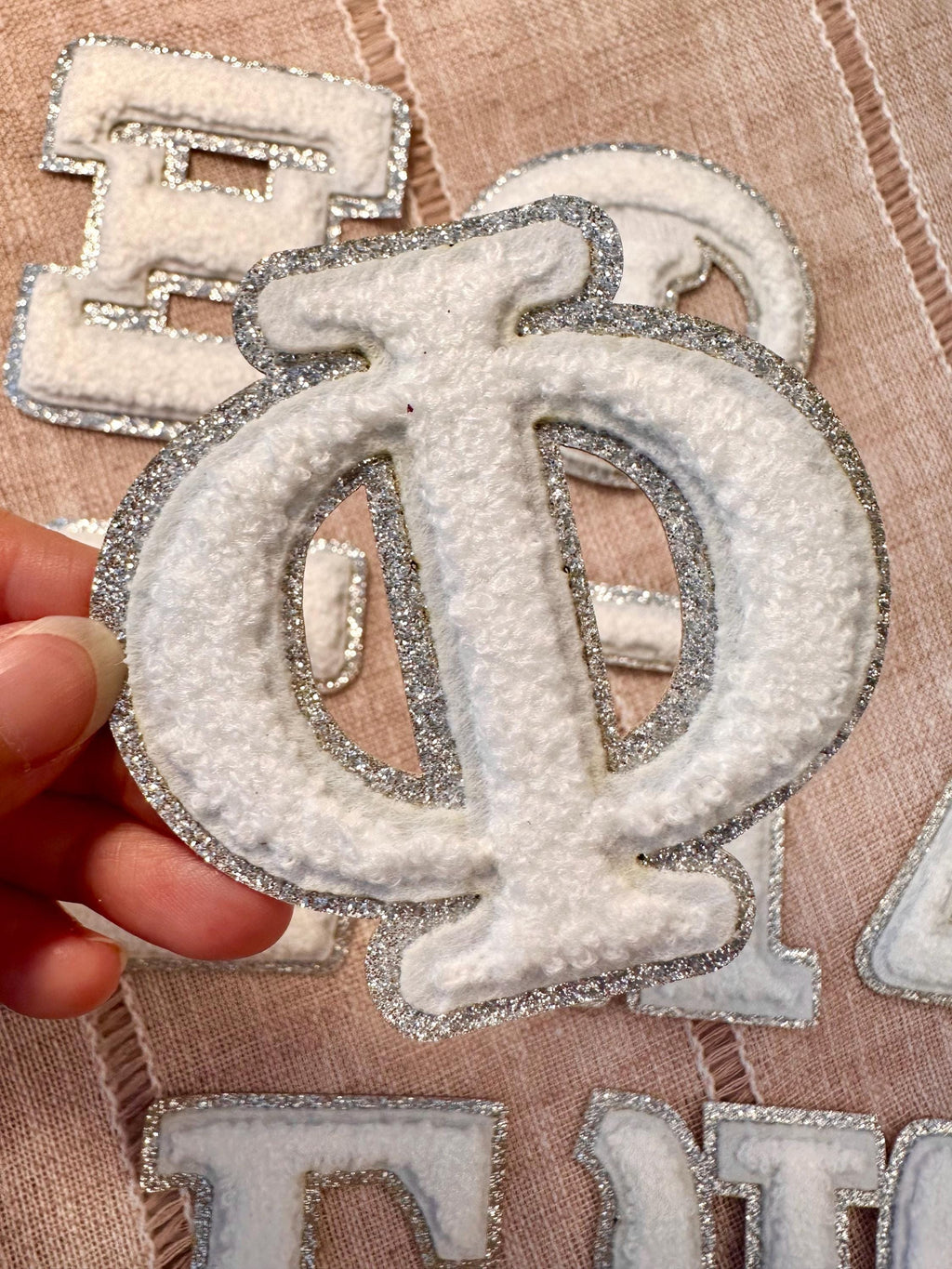 3 Inch Glitter Chenille Greek Letters - Iron On Sorority Patch