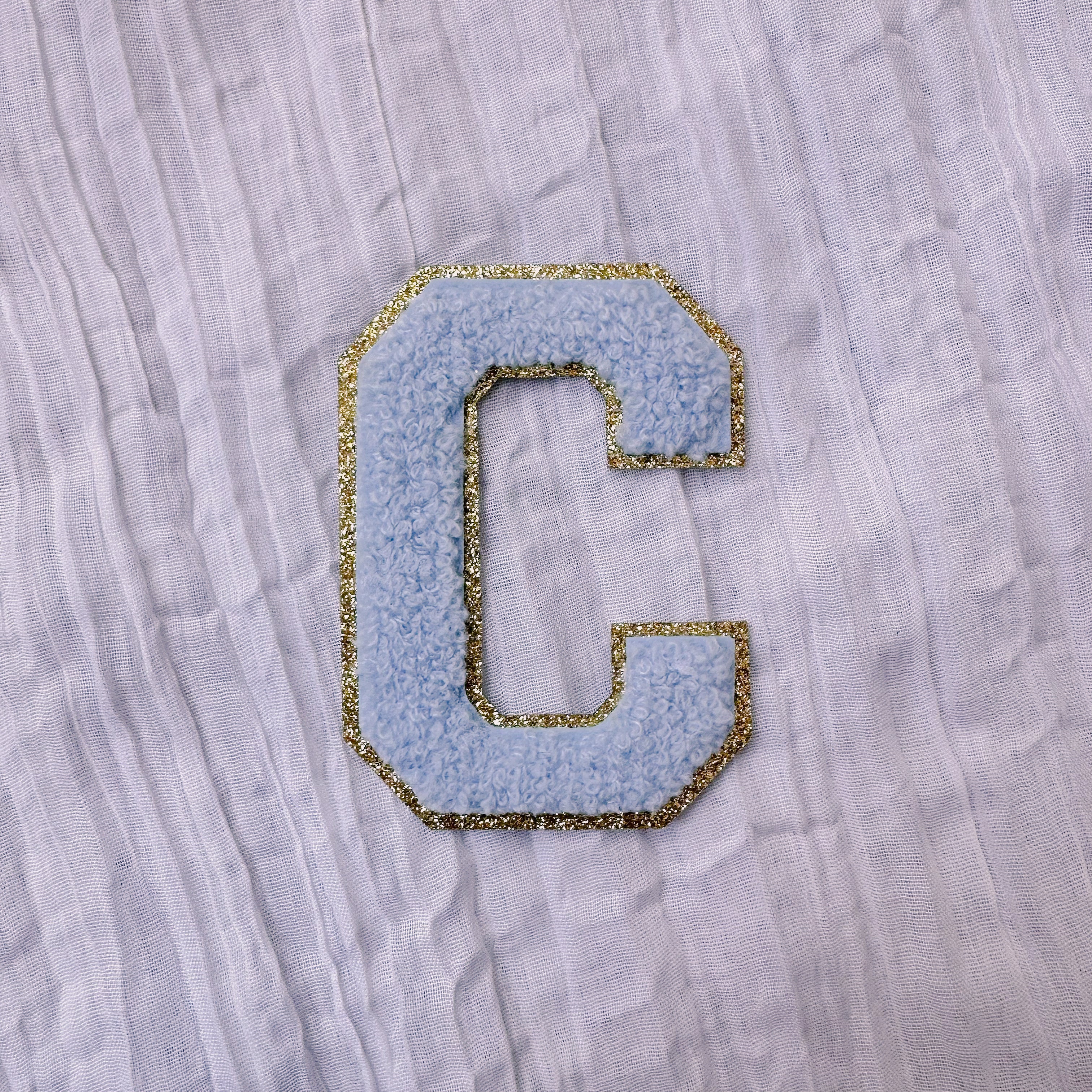 3 Inch Glitter Varsity Chenille Letter Patch - Baby Blue Color