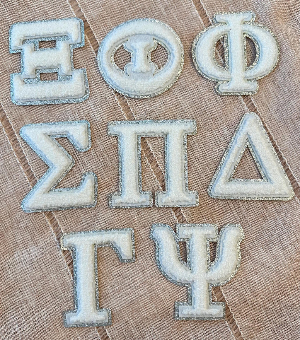 3 Inch Glitter Chenille Greek Letters - Iron On Sorority Patch