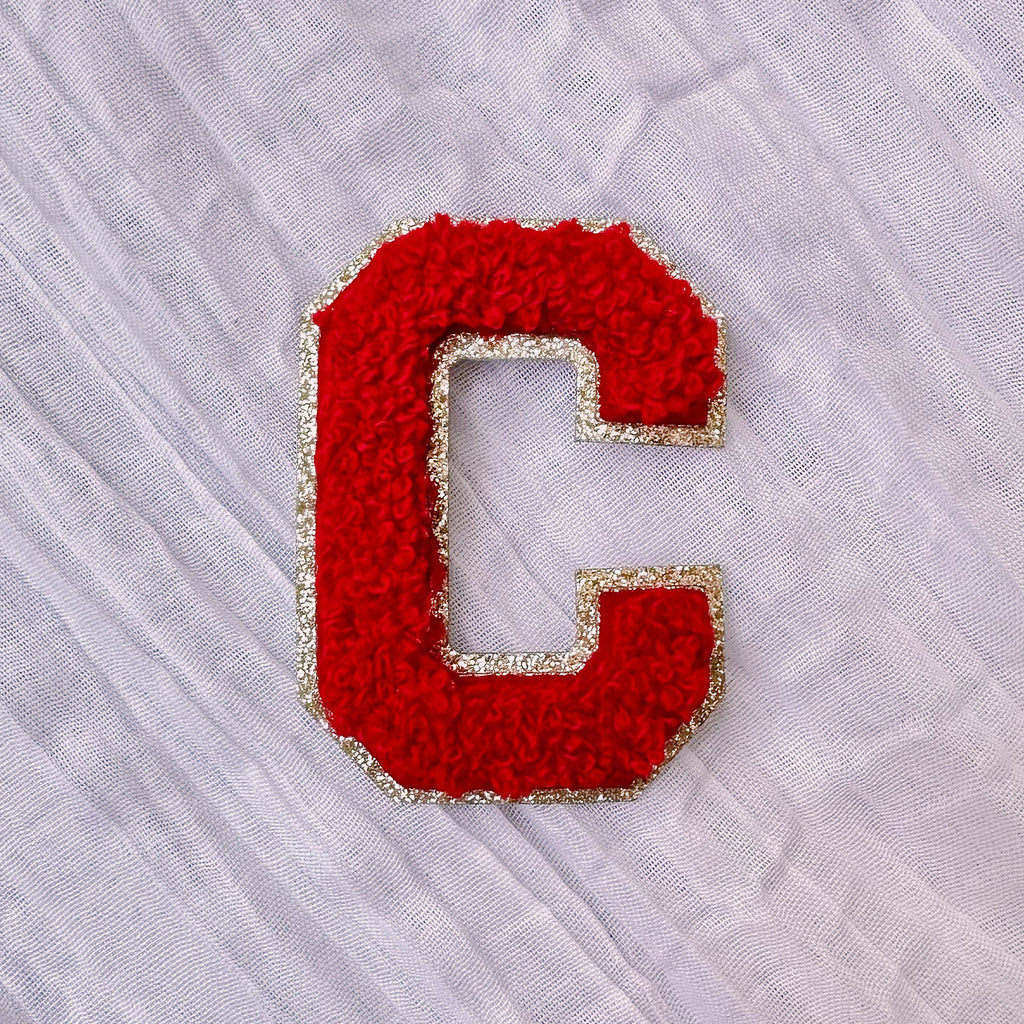 Chenille Letter Patch: 2.35 Inch Iron On, Glitter Detail