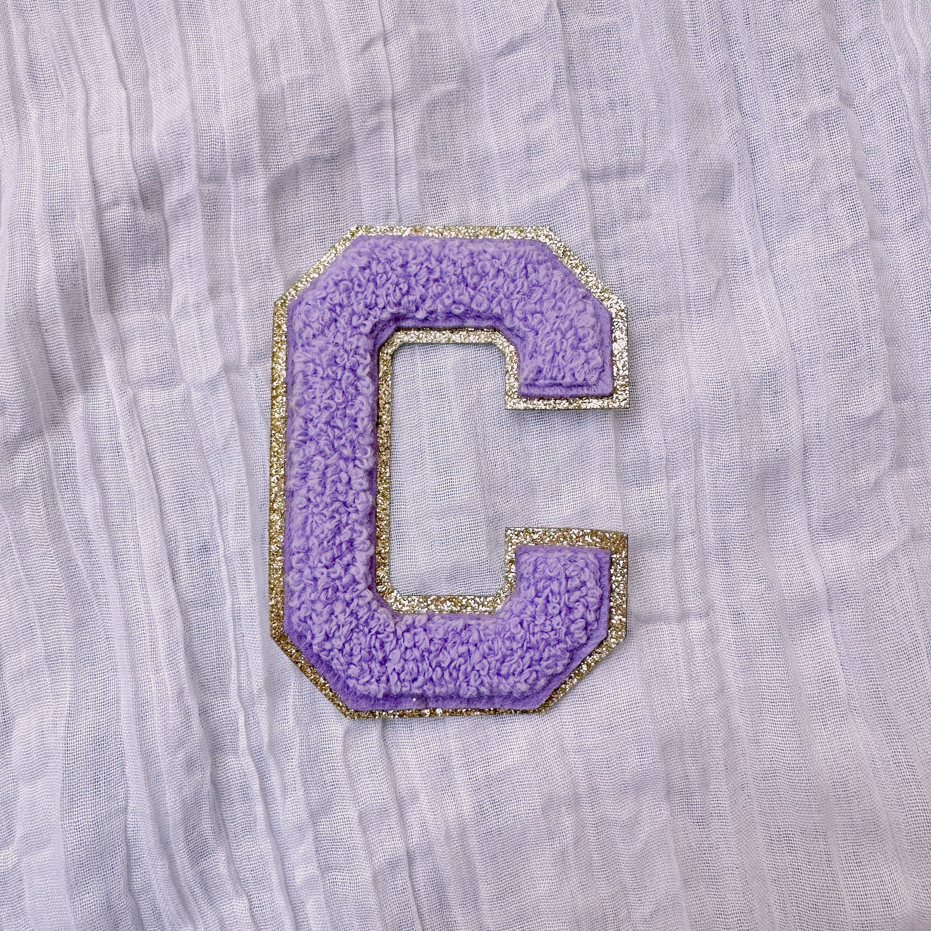 3 Inch Glitter Varsity Chenille Letter Patch - Purple Color