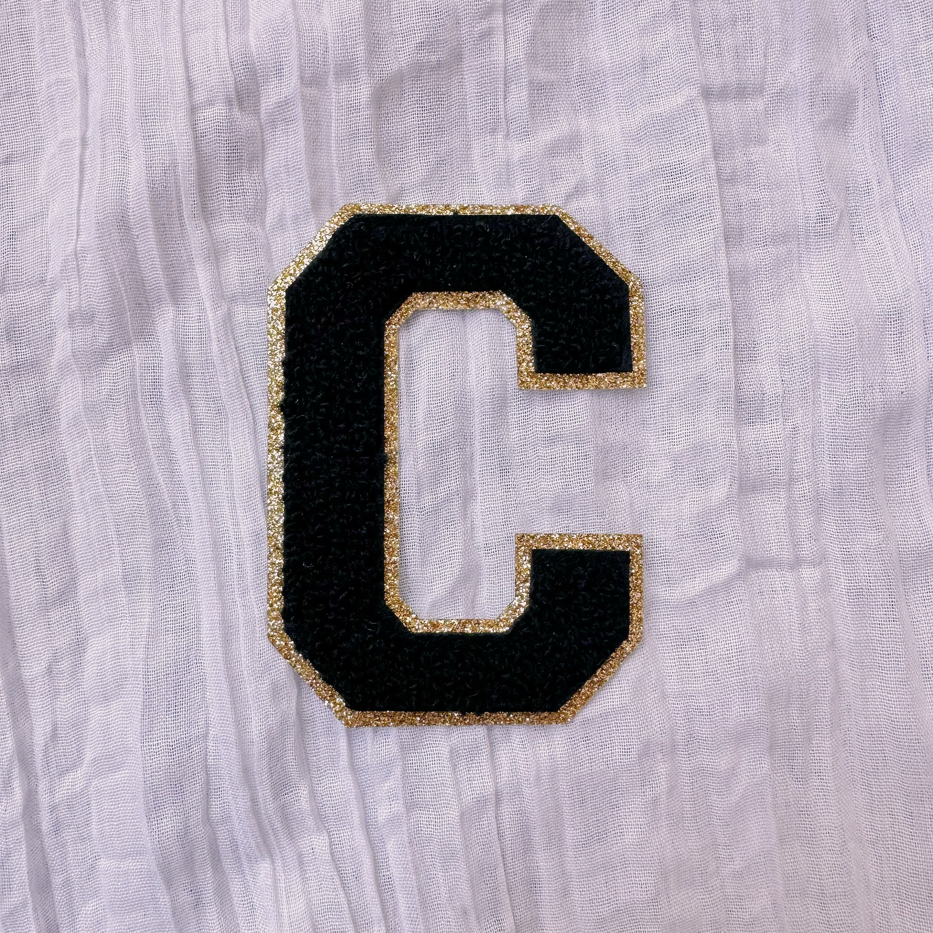 3 Inch Glitter Varsity Chenille Letter Patch - Black Color