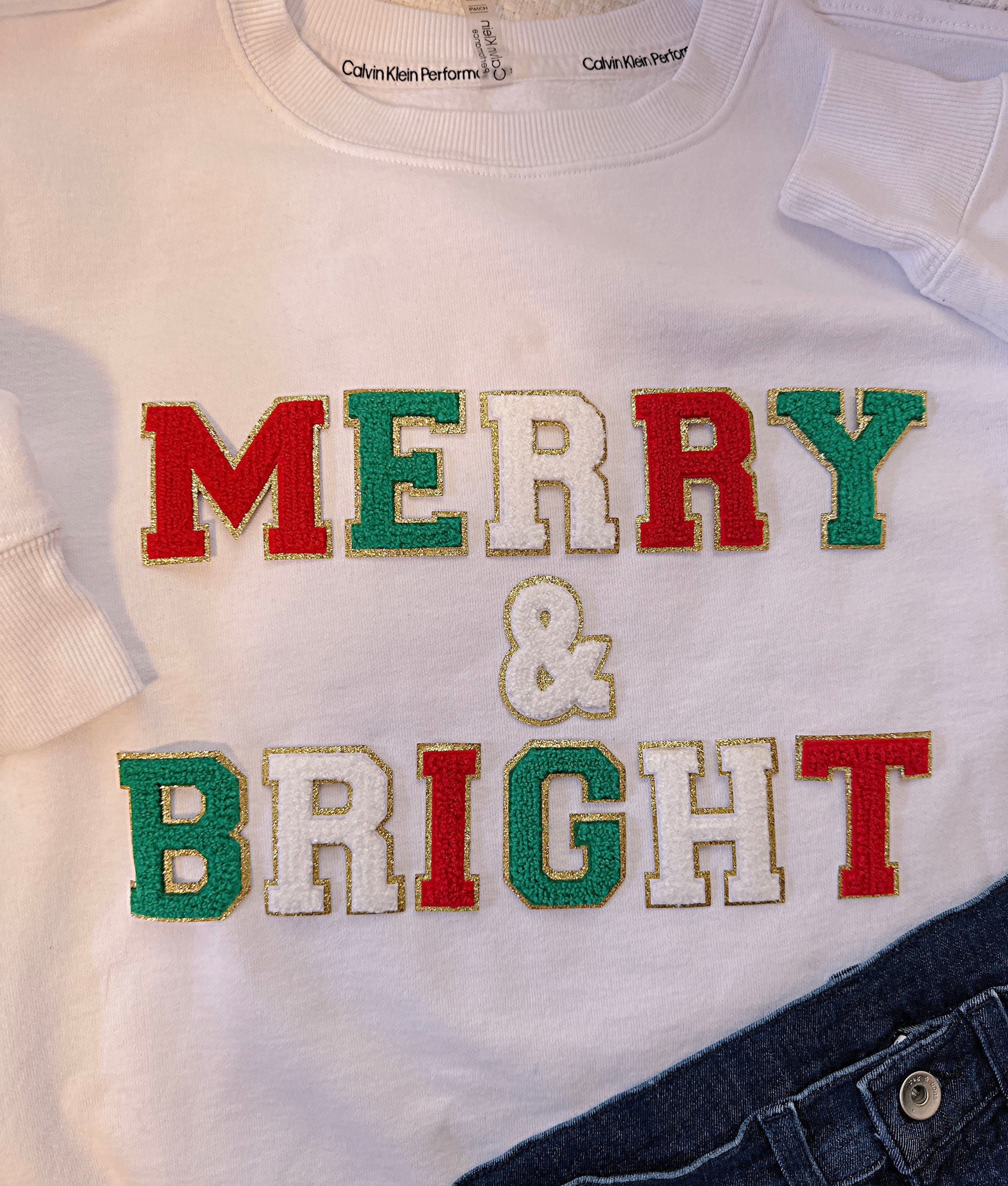 Chenille Iron On Letters: Glitter Christmas Sweatshirt Patches