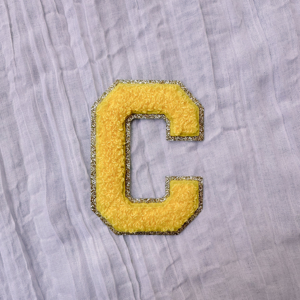 3 Inch Glitter Varsity Chenille Letter Patch - Yellow Color
