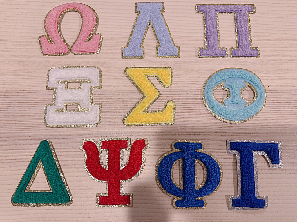 3 Inch Chenille Greek Letters: Iron On Patch