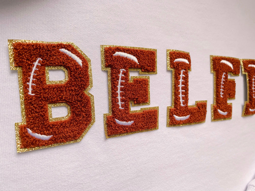 2.35 Inch Game Day Chenille Letter Patch: Iron On Football Applique