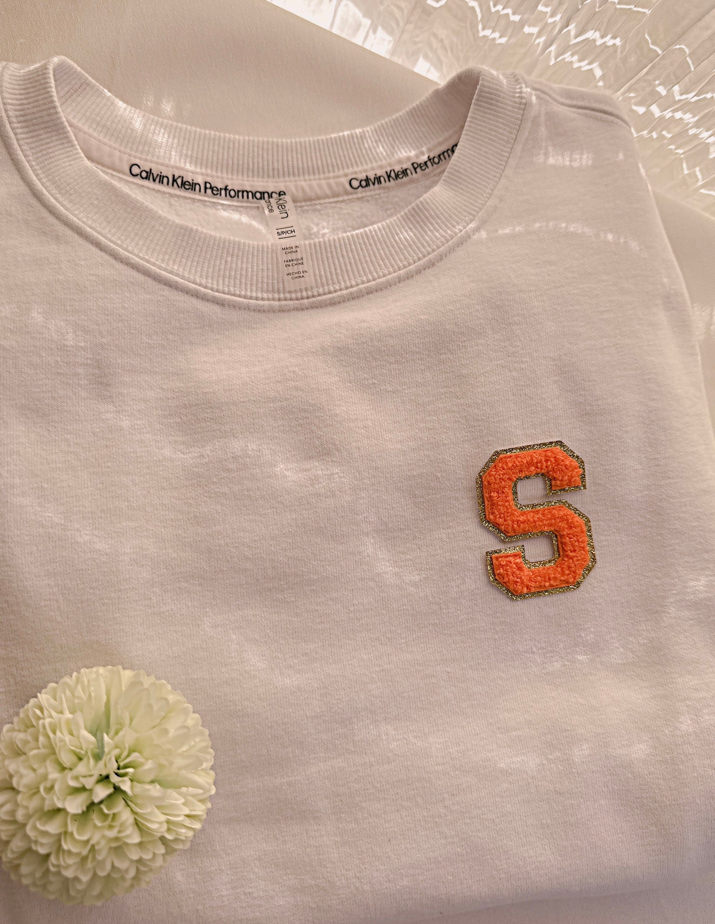 Orange Chenille Letter Patch: 3" Iron On Letters, Glitter Detail