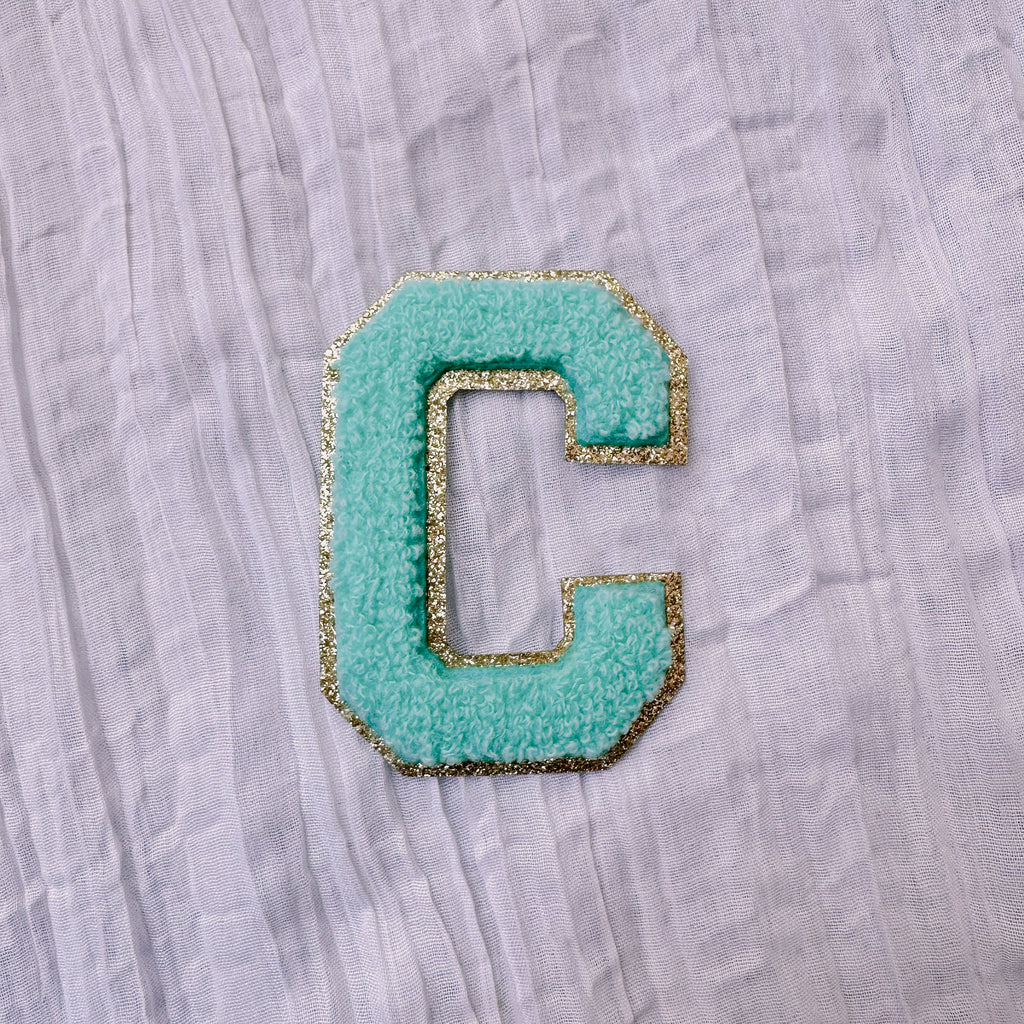 3 Inch Glitter Varsity Chenille Letter Patch - Mint Color