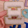 Chenille Greek letter patch for sorority apparel in 10 colours, 3 inch, iron-on, gold glitter trim
