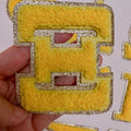 Chenille Greek letter patch for sorority apparel in 10 colours, 3 inch, iron-on, gold glitter trim