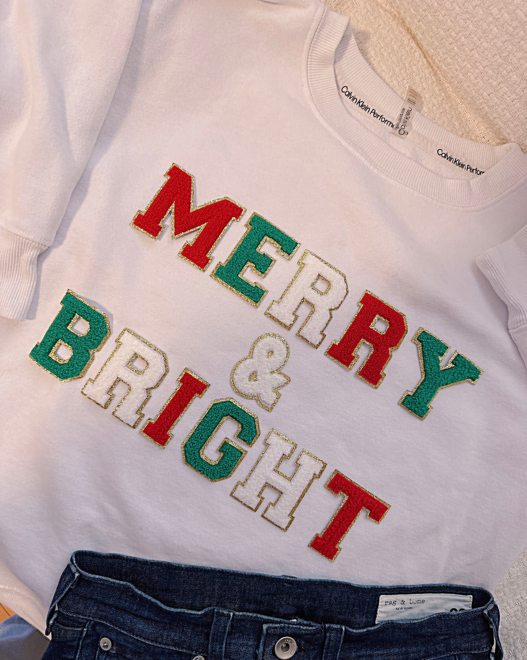 Chenille Iron On Letters: Glitter Christmas Sweatshirt Patches