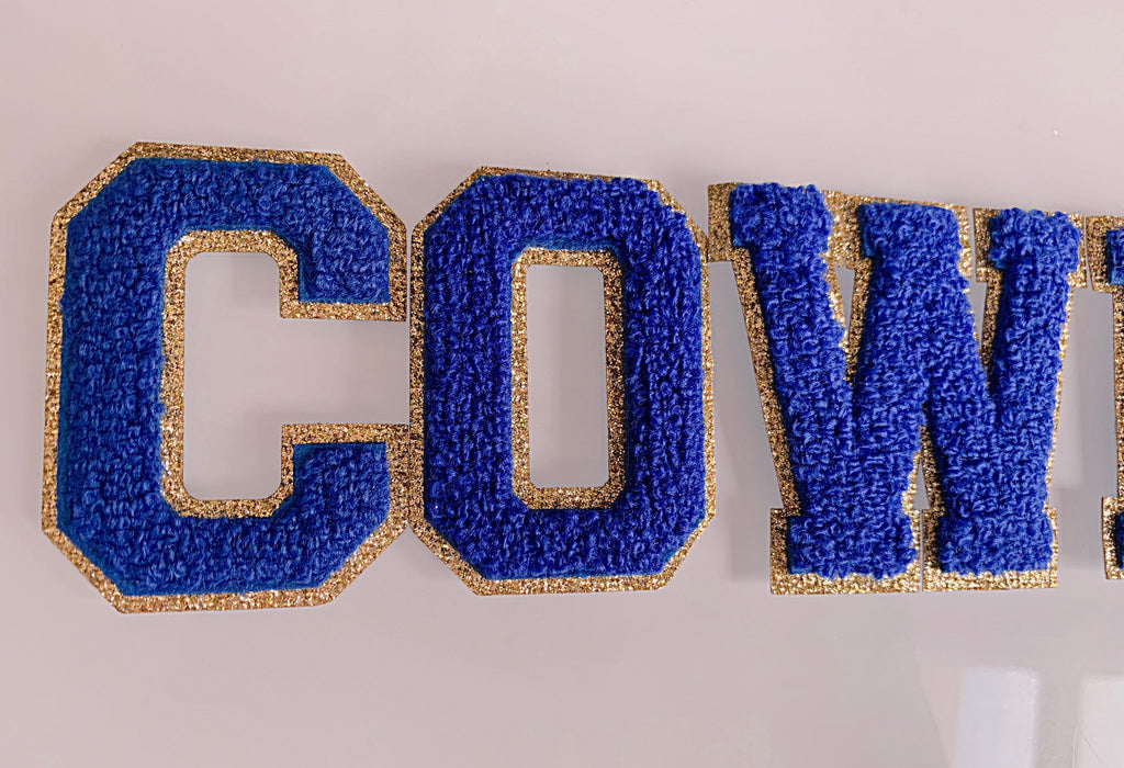 Chenille Letter Patch: 2.35 Inch Iron On, Glitter Detail