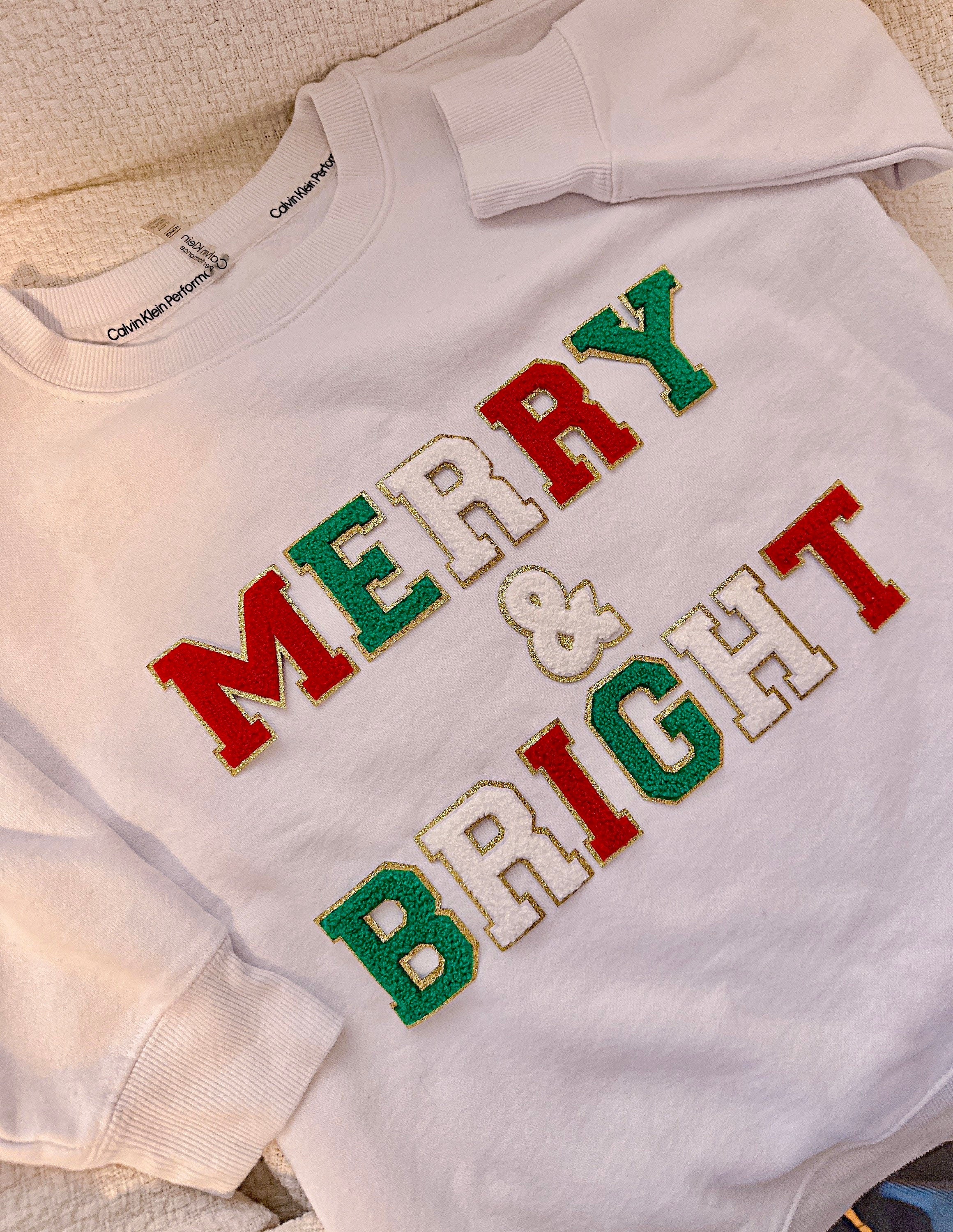 Chenille Iron On Letters: Glitter Christmas Sweatshirt Patches