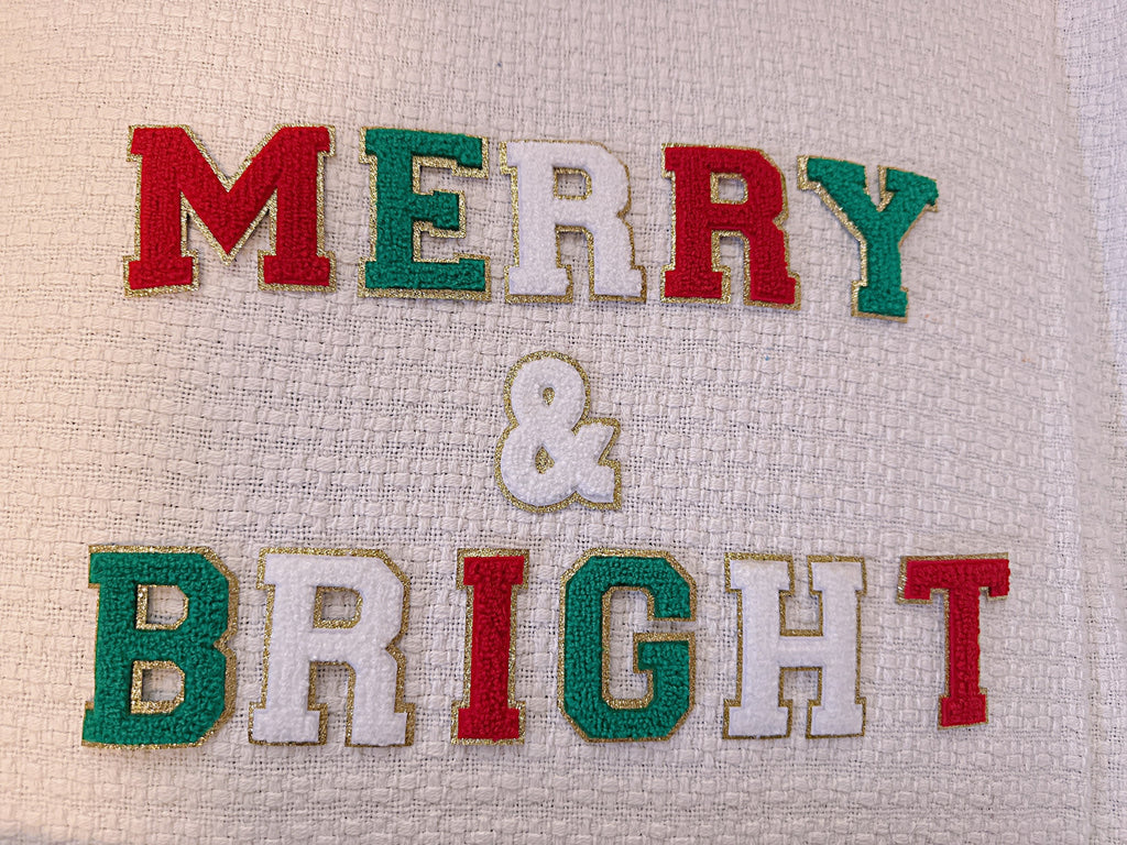 Chenille Iron On Letters: Glitter Christmas Sweatshirt Patches